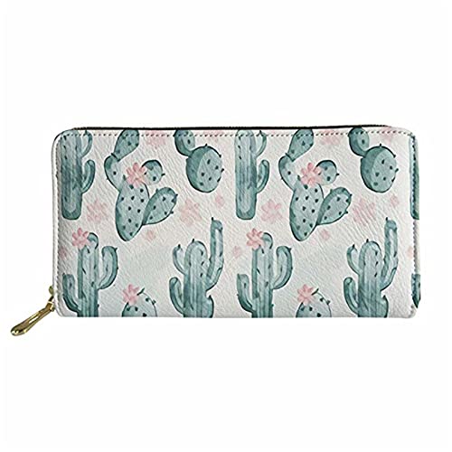 FJQWKLF Lustige Kaktus-Blumen-Druck-Geldtasche, Reißverschluss-Schlüsselhalter-Mappen-Taschen-Handy-Handtasche, leichte modische Mädchen-Damen-Lange Geldbörse von FJQWKLF