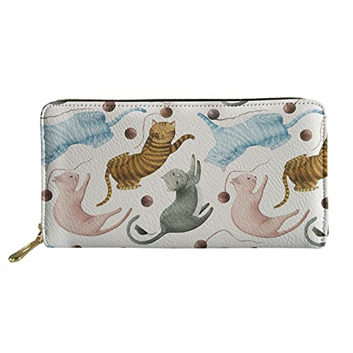 FJQWKLF Lustige Katze Wolldruck Frauen Mädchen Geldbörse mit Reißverschluss, wasserdichtes tragbares Reisezubehör Handyhalter Handtasche von FJQWKLF