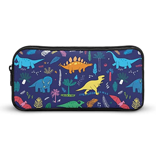 FJQWKLF Lustiger Dinosaurier mit Palmblättern, bedrucktes Federmäppchen, Stiftebeutel, Halter, Schreibwarenbox, Make-up-Organizer, Aufbewahrungstasche von FJQWKLF