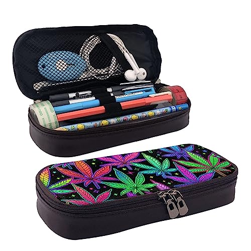 FJQWKLF Lustiges Federmäppchen mit Reißverschluss, kompatibel mit Neon Weedleaf Trippy Leaves, großes Fassungsvermögen, Oxford-Federmäppchen, Make-up-Tasche, Geschenk-Bleistiftbox von FJQWKLF