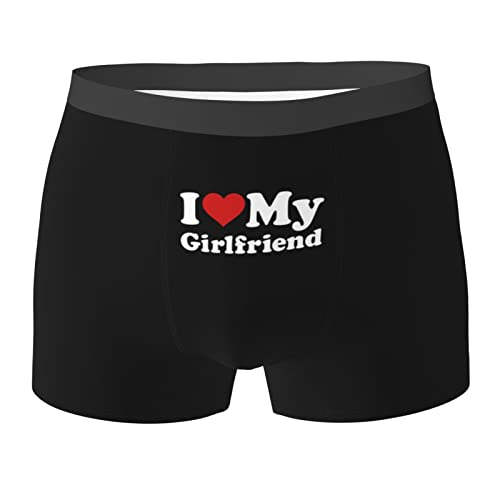 FJQWKLF Lustiges Geschenk mit der Aufschrift „I Love My Girlfriend, Schwarze Stretch-Unterhosen für Herren, Boxershorts für Herren von FJQWKLF