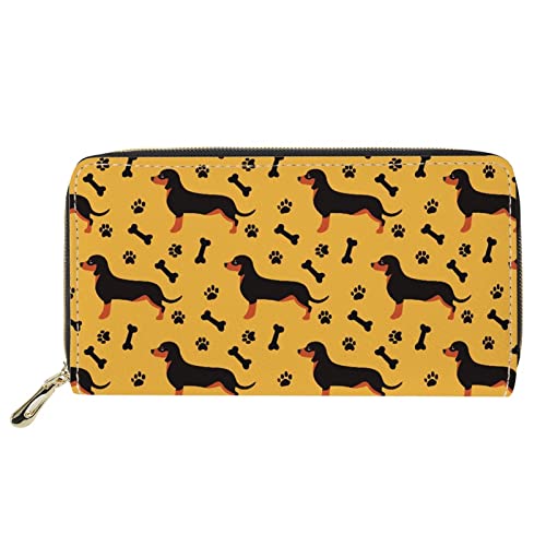 FJQWKLF Mädchen Frauen Reißverschluss Geldbörse PU Leder Schöne Dackel Hund Print Geldbörse Reise Handtasche Kartenhalter von FJQWKLF