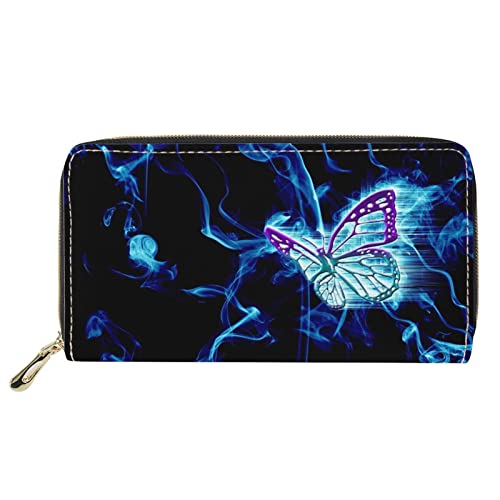 FJQWKLF Mädchen Geldbörse Schmetterling Blau Design Reißverschluss Kartenetui Brieftasche Handtaschen für Frauen Handy Clutch von FJQWKLF