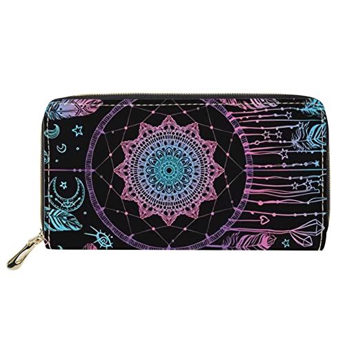 FJQWKLF Mandala Dreamcatcher Print Lässige PU-Leder Lange Geldbörse Boho Handy Clutch Bag von FJQWKLF