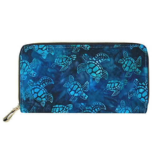 FJQWKLF Meeresschildkröten Muschel Strand Tier Geldbörse Damen Lange Geldbörse Mädchen Reißverschluss PU Leder Geldbörse Reisetasche von FJQWKLF