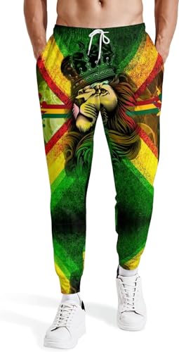 FJQWKLF Menu2019s Jogger Sweatpants Jamaikanische Flagge König Rasta Löwe Laufhose mit Kordelzug Lustige lässige Trainingshose mit Tasche M von FJQWKLF