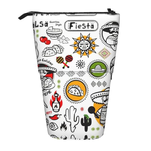 FJQWKLF Mexikanische Salsa-Symbole Druck Bleistift Teleskop Fall Multifunktionale Schreibwaren Lagerung Tasche Box Büro Liefert von FJQWKLF