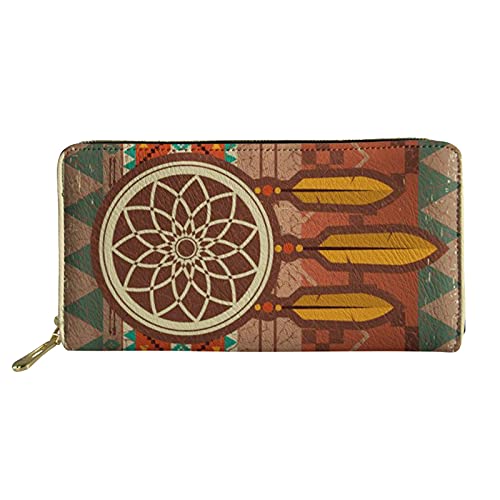 FJQWKLF Mode Damen Geldbörse PU Leder Cluth, Afican Aztec Dreamcatcher Druck Geldbeutel Etui, Reißverschluss Geldbörse Organizer von FJQWKLF