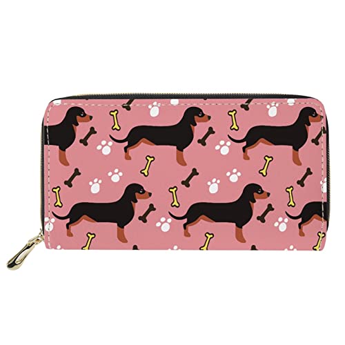 FJQWKLF Niedliche Geldbörse für Mädchen Frauen Entzückender Dackel Hund Pfotenmuster Leder Geldbörsen Clutch Geldbörse Damen Handtasche von FJQWKLF