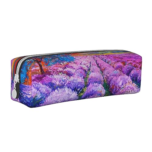FJQWKLF Ölgemälde mit Lavendel, stilvolles Federmäppchen aus Leder – Sorgen Sie für Ordnung bei Ihren Schreibwaren! von FJQWKLF