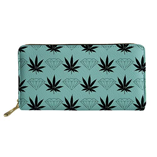 FJQWKLF PU-Leder Dünne Reisegeldbörse für Damen Mädchen, Palme mit Diamantdruck Multi-Kartenhalter Clutch Bag Geldbörse, Grün von FJQWKLF