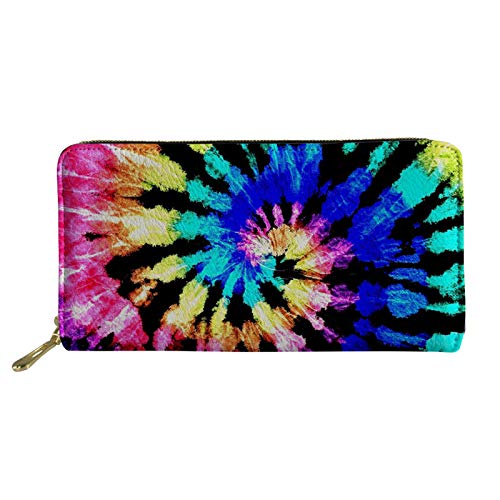 FJQWKLF PU-Leder Dünne Reisegeldbörse für Damen Mädchen, Tie Dye Print Mode Multi-Kartenhalter Clutch Bag Geldbörse Outdoor Travel Casual Purse von FJQWKLF