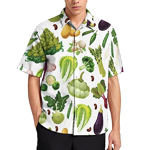 FJQWKLF Petersilie und Brokkoli Herrenhemd mit Knopfleiste, kurzärmelig, tropisches, lässiges Strandhemd von FJQWKLF