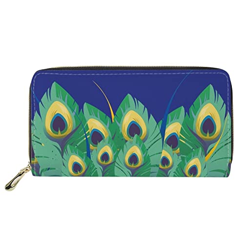 FJQWKLF Pfauenfederdruck Frauen Geldbörse mit Reißverschluss um Abendtasche Multifunktions-Clutch-Geldbörse Kreditkarteninhaber Geldorganisatoren von FJQWKLF