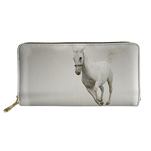 FJQWKLF Pferd Frauen PU Geldbörse Reißverschluss um Kupplung Lange große Reisegeldbörse von FJQWKLF
