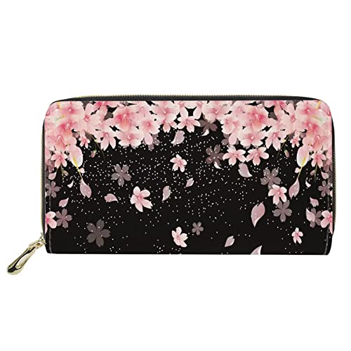 FJQWKLF Pink Cherry Blossom Floral Wallet für Damen Mädchen RFID-blockierender Reißverschluss um Ledergeldbörse Multifunktions-Clutch Bag von FJQWKLF