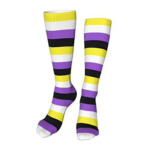 FJQWKLF Pride-Socken, hohe Damensocken, Strümpfe mit LGBT-Geschenken, Kniestrümpfe mit Regenbogen-Print für Frauen und Männer von FJQWKLF