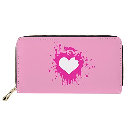 FJQWKLF Reißverschluss-Frauen-Mappen-Nette Liebes-Herz-Druck-Leder-Kartenhalter-Mädchen-Geldbörse von FJQWKLF
