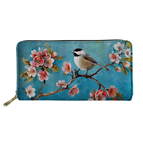 FJQWKLF Reißverschluss Kartenetui Kleingeldbeutel Geldbörse für Frauen niedlicher Vogel Blumen Ölgemälde Design tragbare Reisegeldbörse von FJQWKLF