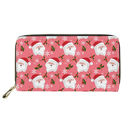 FJQWKLF Rosa Weihnachten Weihnachtsmann Muster Leder Geldbörse Damen Geldbörse mit Auto Slots Geldscheinklammern Mädchen Lange Geldbörse Kartenhalter von FJQWKLF