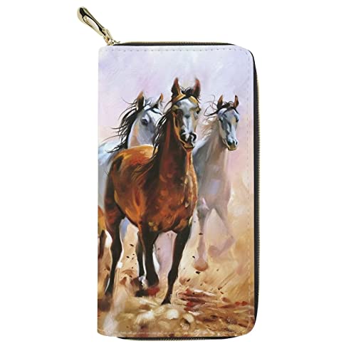 FJQWKLF Running Horse Zipper Wallets Damen Leder Slim Long Fashion Geldbörse für Teen Girls Travel Clutch Kartenhalter Coin Pouch Oragnizer Cell Phone Bag Pouch von FJQWKLF