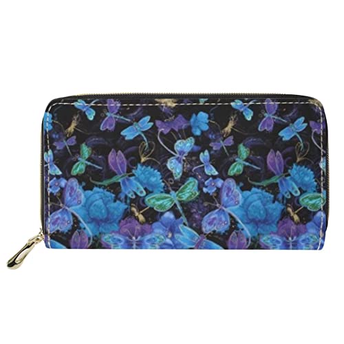 FJQWKLF Schmetterling und Libelle Blumenmuster Leder Geldbörse für Damen Damen Reisepass Kartenhalter von FJQWKLF