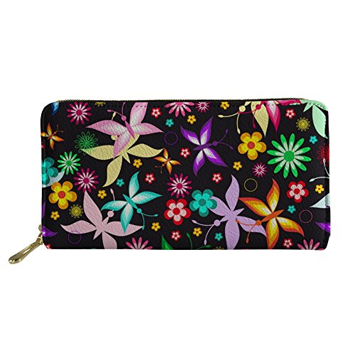 FJQWKLF Schmetterlings-Frauen-PU-Brieftasche mit Reißverschluss um die Kupplung, Lange, große Reise-Geldbörse von FJQWKLF