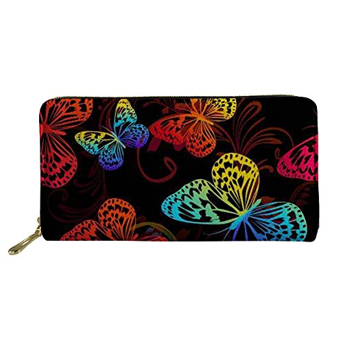 FJQWKLF Schmetterlings-Frauen-PU-Brieftasche mit Reißverschluss um die Kupplung, Lange, große Reise-Geldbörse von FJQWKLF