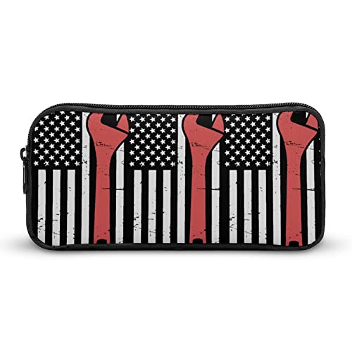 FJQWKLF Schraubenschlüssel, amerikanische Flagge, Bedruckt, Federmäppchen, Stifthalter, Beutel, Schreibwarenbox, Make-up-Organizer, Aufbewahrungstasche von FJQWKLF