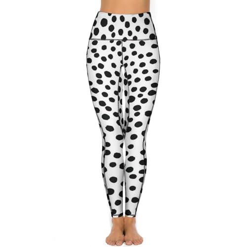 FJQWKLF Schwarze und weiße Yogahose mit Punkten und Taschen, Yogahose mit hoher Taille, Workout-Leggings, Gym-Leggings für Damen von FJQWKLF
