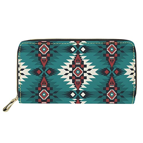 FJQWKLF Southwest Navajo Tribal Print Damen Lange Leder Geldbörse Kreditkartenetui Geldbörse Bifold Reißverschluss Handy Handtaschen Reiseorganisator, Geschenke für Frauen von FJQWKLF