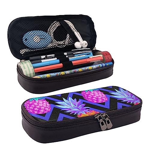 FJQWKLF Stiftetasche mit Reißverschluss, Make-up-Tasche, Kosmetik-Federmäppchen, Mehrzweck-Reise-Schreibwarentasche, Büro-Organizer-Box, kompatibel mit tropischen Neon-Ananas von FJQWKLF