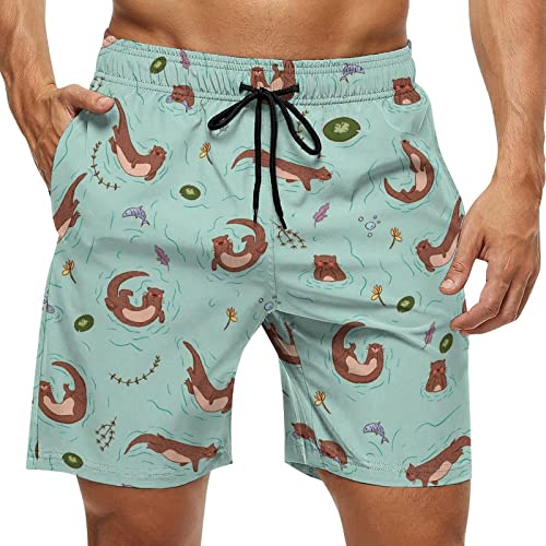 FJQWKLF Strandshorts für Herren, lustige Otter, schnelltrocknende Badehose mit Netzfutter, Bademode, Badeanzüge mit Taschen, Größe X-Large von FJQWKLF