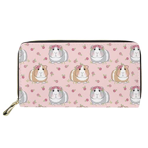 FJQWKLF Süße Meerschweinchen-Blumendruck-Reißverschluss-Kupplungs-Leder-Geldbörse für Frauen-Mädchen-PU-Leder-Reise-Geldbörsen-Handtasche von FJQWKLF