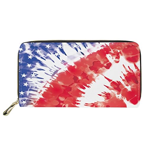 FJQWKLF Tie-Dye-Muster mit Damen-Mädchen-Langer Kupplungs-Mappen-PU-Leder-Reißverschluss-Münzen-Telefon-Tasche von FJQWKLF