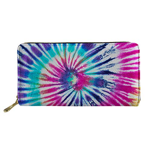 FJQWKLF Tie Dye Swirl Design Lange Geldbörse für Frauen Mädchen, Pu-Leder, wasserdichte, weiche Geldbörse, Reißverschluss um Clutch, Handtasche mit Kartenfächern von FJQWKLF