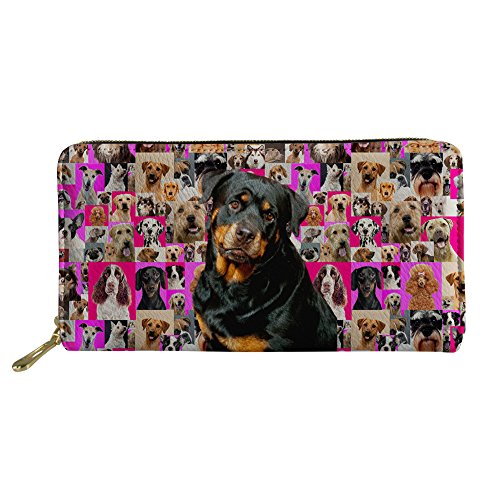FJQWKLF Tier Bedruckte PU-Leder-Frauen-Clutch-Beutel-Lange Geldbörse Rottweiler von FJQWKLF