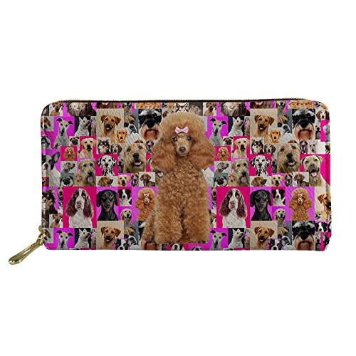 FJQWKLF Tier Bedruckte PU-Leder-Frauen-Handtasche Lange Geldbörse Pudel von FJQWKLF