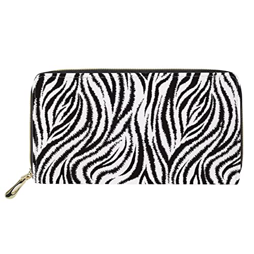 FJQWKLF Tier-Zebra-Streifenmuster Frauen RFID-blockierende Ledergeldbörse Kreditkarten-Kupplung Reißverschluss um Handy-Geldbörse Handtasche von FJQWKLF