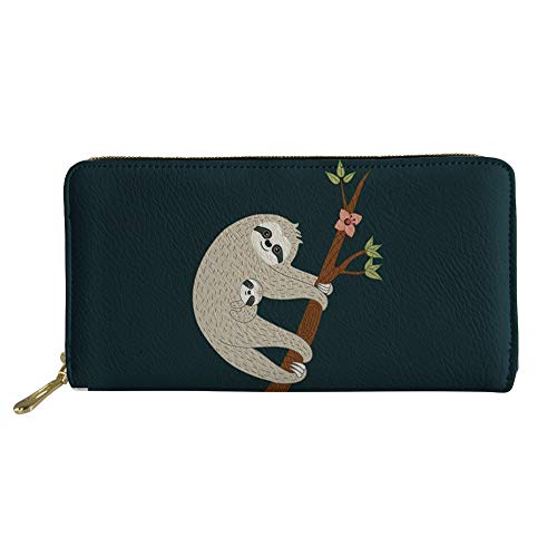 FJQWKLF Tier gedruckte PU-Leder-Frauen-Handtasche-Lange Geldbörsen-Geldbeutel-Faultier #3 von FJQWKLF