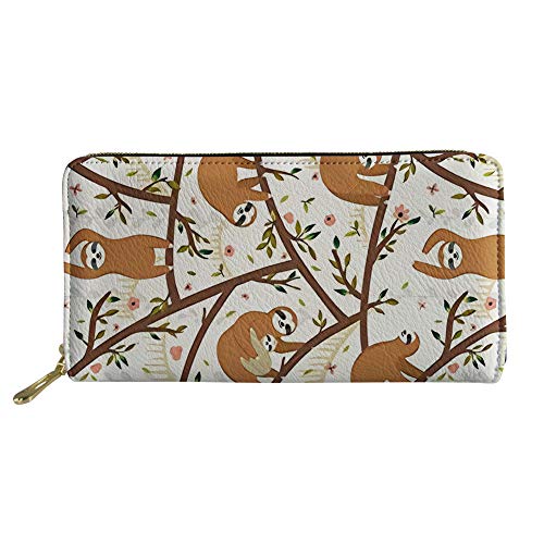 FJQWKLF Tier gedruckte PU-Leder-Frauen-Handtasche-Lange Geldbörsen-Geldbeutel-Faultier #4 von FJQWKLF