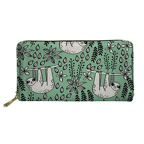 FJQWKLF Tier gedruckte PU-Leder-Frauen-Handtasche-Lange Geldbörsen-Geldbeutel-Faultier #8 von FJQWKLF