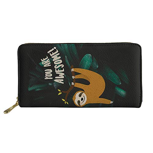 FJQWKLF Tierbedruckte PU-Leder-Frauen-Handtasche-Lange Geldbörsen-Geldbeutel-Faultier #2 von FJQWKLF