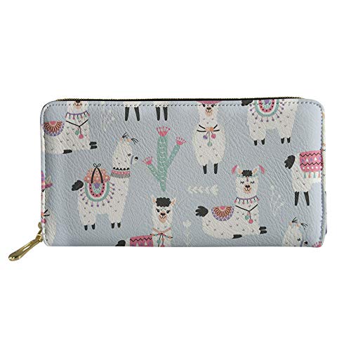FJQWKLF Tierdruck-Frauen-Brieftasche mit Rundum-Reißverschluss, Lange Reise-Geldbörse, Alpaka #3 von FJQWKLF
