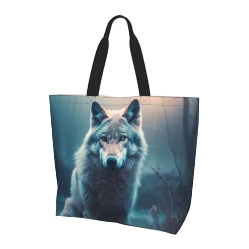 FJQWKLF Wolf-Einkaufstasche, große Tragetasche, strapazierfähige Umhängetasche für Erwachsene und Teenager von FJQWKLF