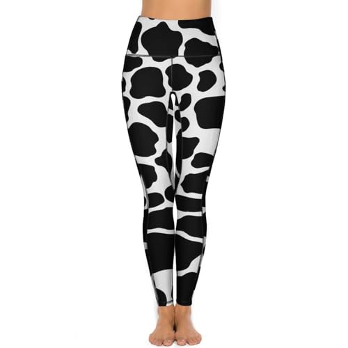 FJQWKLF Yogahose mit Kuh-Print und Taschen, hohe Taille, Yogahose, Workout-Leggings, Gym-Leggings für Damen von FJQWKLF