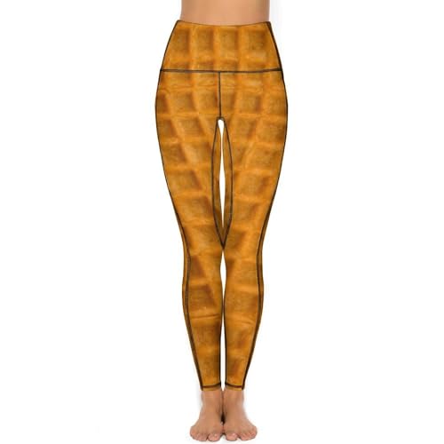 FJQWKLF Yogahose mit Waffelmuster und Taschen, hohe Taille, Yogahose, Workout-Leggings, Gym-Leggings für Damen von FJQWKLF