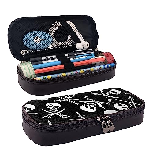 Federmäppchen mit großer Kapazität, kompatibel mit Gothic Pirate Skulls Crossbones Swords Black And White, Mehrzweck-Federmäppchen für Schreibwaren, Federmäppchen, Beutelhalterbox für das Büro von FJQWKLF