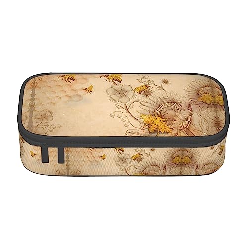 Großes Federmäppchen mit Bienen- und Sonnenblumenmotiv für Mädchen und Jungen, ästhetische Federtasche mit mehreren Fächern für Erwachsene, praktischer Büro-Schreibwaren-Organizer für Kinder, Teenager von FJQWKLF