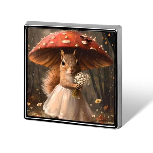 Lady Eichhörnchen mit Regenschirm Quadratisches Abzeichen Metall Anstecknadeln Broschen für Kleidung Dekoration von FJQWKLF